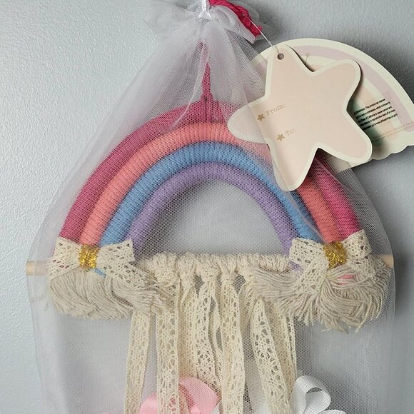 New Wander + Dream Macramé Rainbow Girls Hair Bow Holder Lace Ribbon Gift Set - Picture 2 of 7